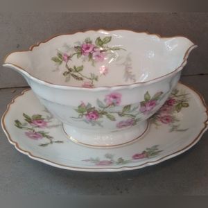 Haviland's France Sylvia Bone China Gravy Boat With Attached Underplate Vintage